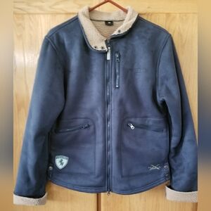 Stylish Navy Utility Jacket with Tan Accents